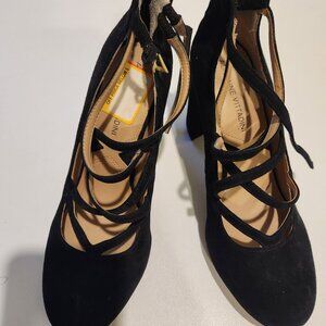 Adrienne Vittadini Strappy Black Suede Pumps